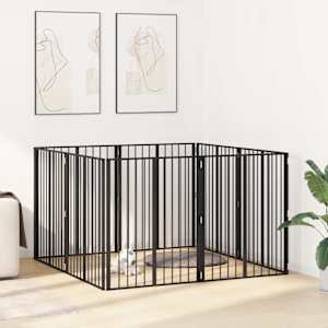 Pasja vrata 8 pcs Črna 80 x 100 cm Cinkana jeklena