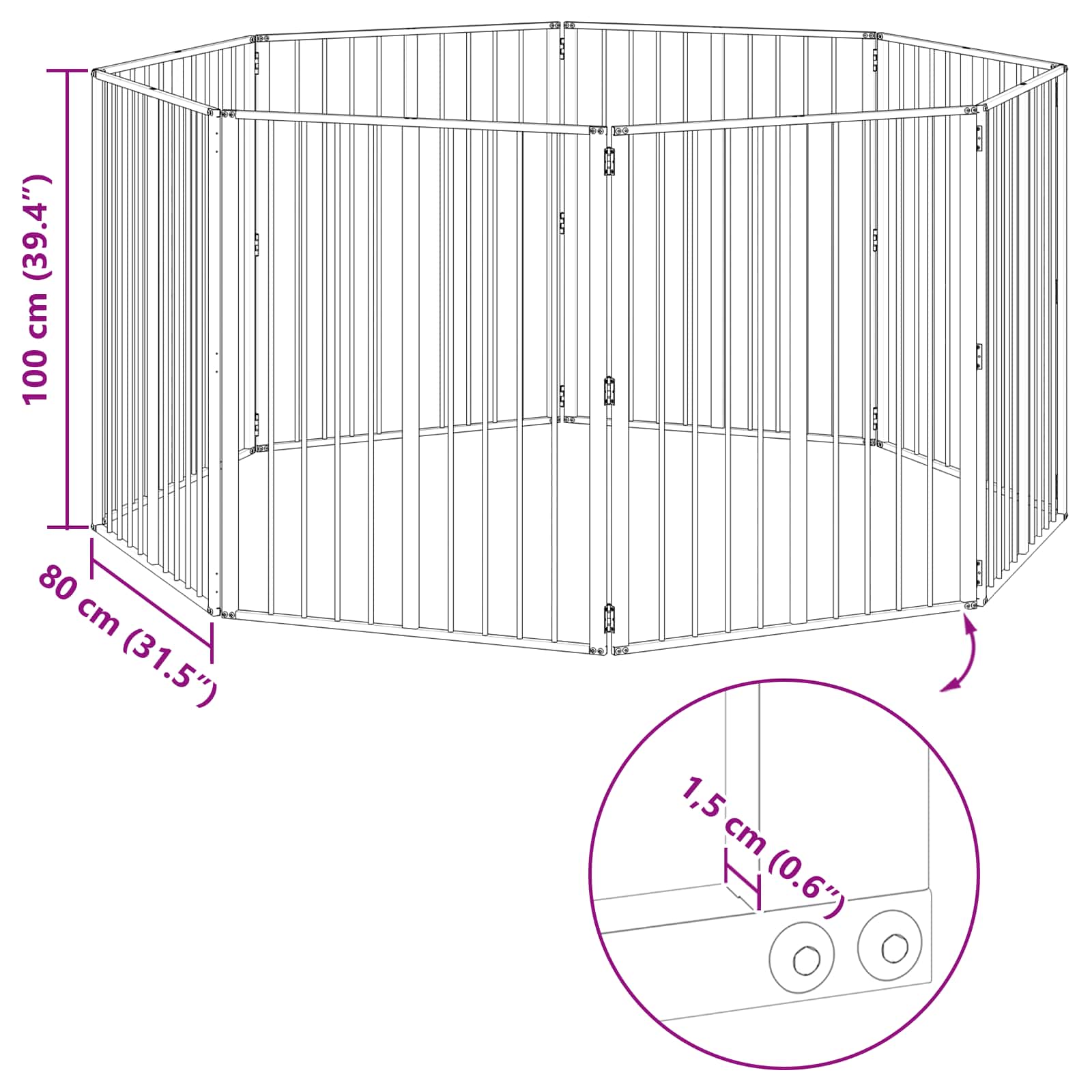 Hondenhek 8 pcs Zwart 80 x 100 cm Gegalvaniseerd staal image 9