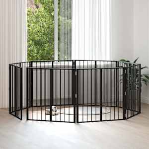 Pasja vrata 8 pcs Črna 80 x 80 cm Cinkana jeklena