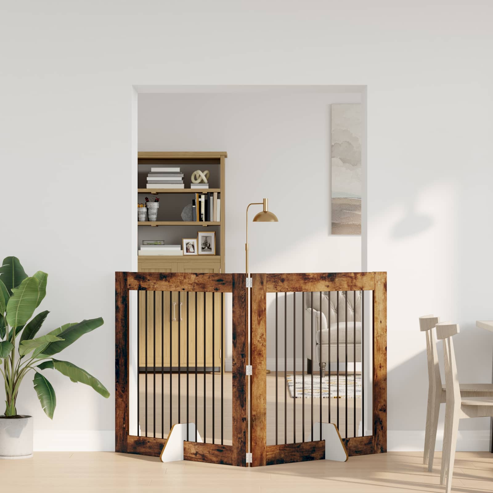 vidaXL Poartă pentru câini pliabilă cu suporturi 2 pcs Stejar fumuriu