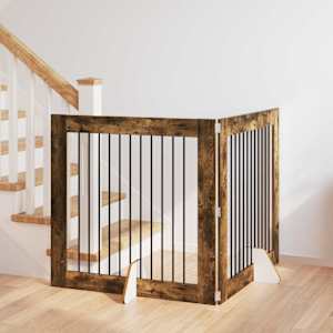 Vrata za pse z stojali 2 pcs Dimljen hrast 100 x 100 cm