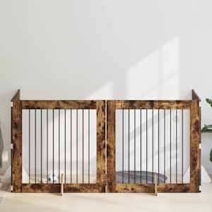 Vrata za pse z stojali 4 pcs Dimljen hrast 100 x 100 cm