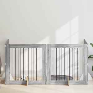 Vrata za pse z stojali 4 pcs Siva Sonoma 100 x 100 cm