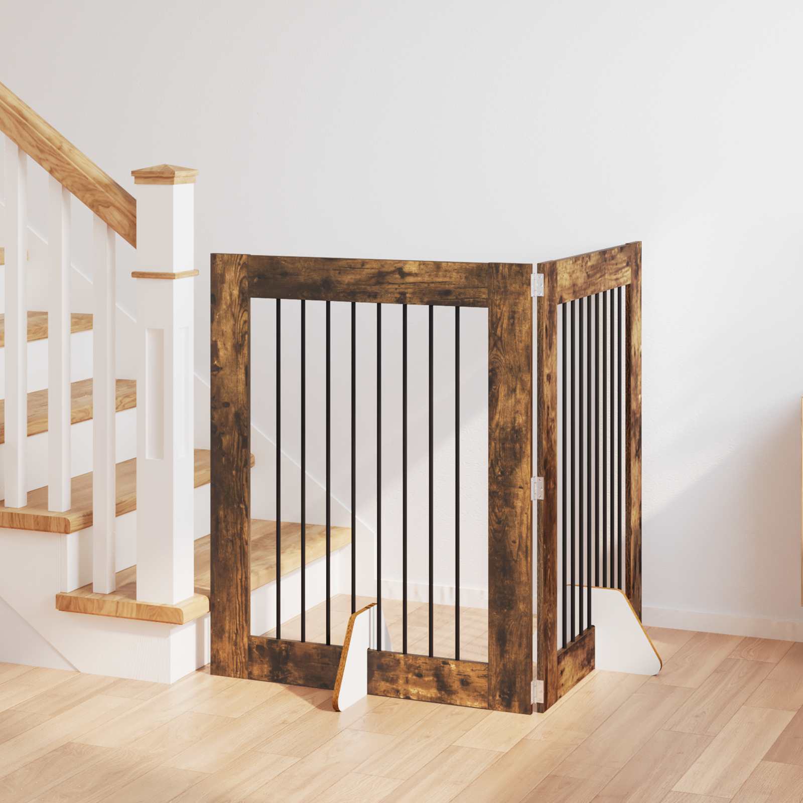 vidaXL Poartă pentru câini cu suporturi 2 pcs Stejar fumuriu