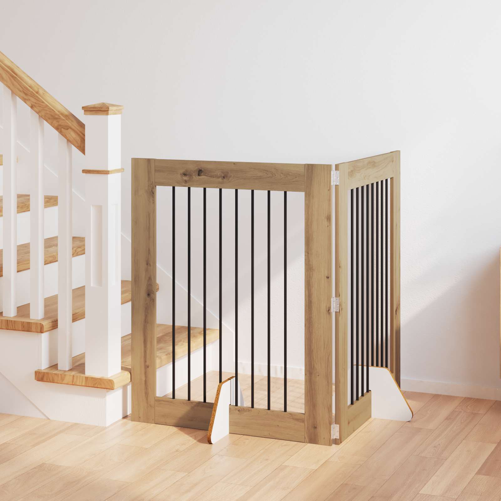 vidaXL Poartă pentru câini cu suporturi 2 pcs Stejar Artizanal