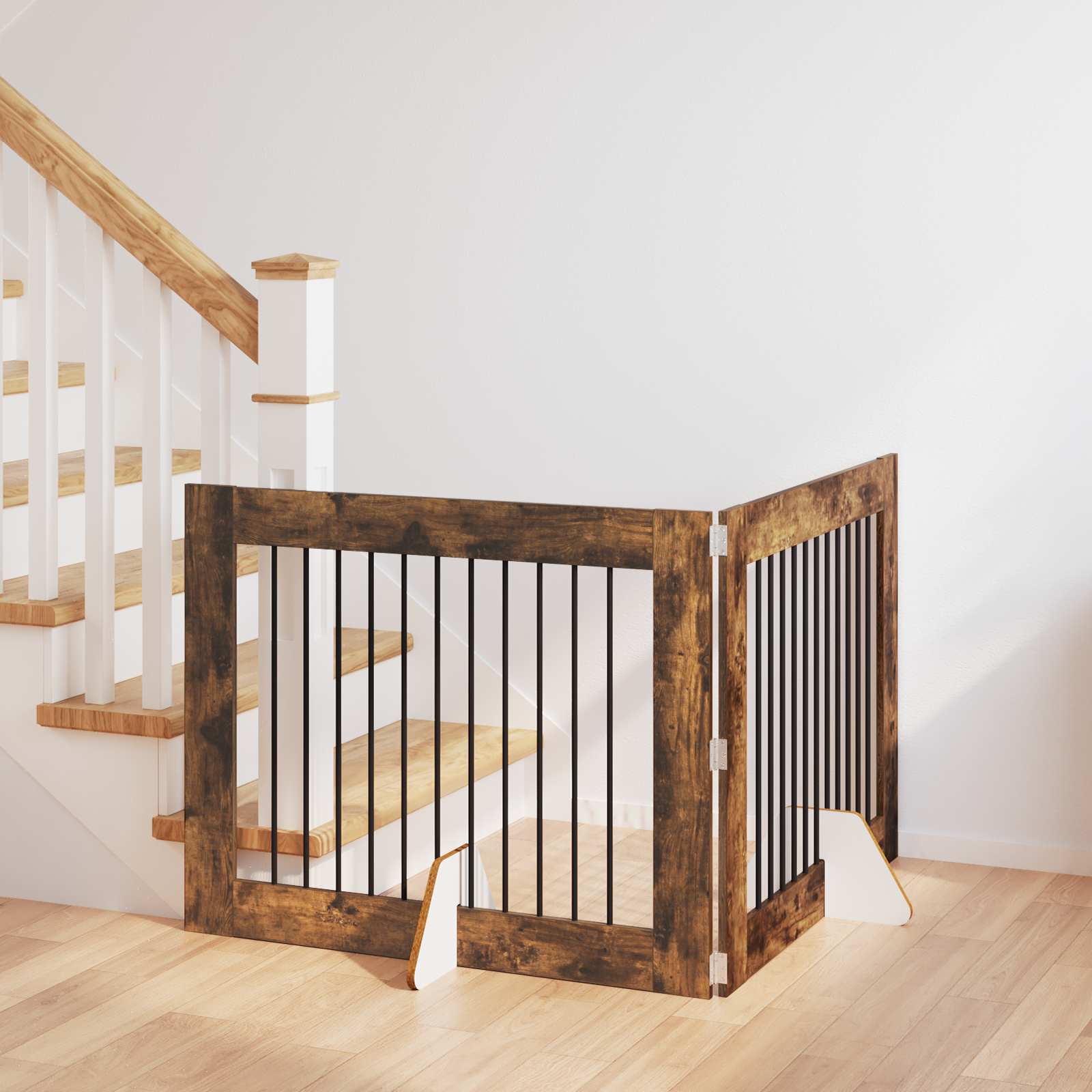 vidaXL Poartă pentru câini cu suporturi 2 pcs Stejar fumuriu