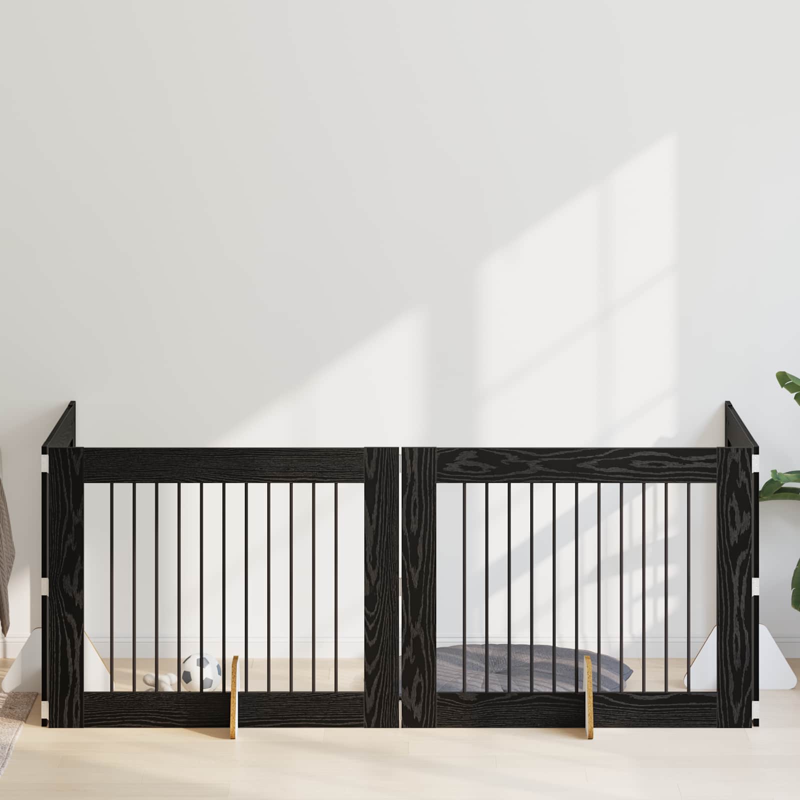 vidaXL Poartă pentru câini cu suporturi 4 pcs Stejar Negru 100 x 80 cm
