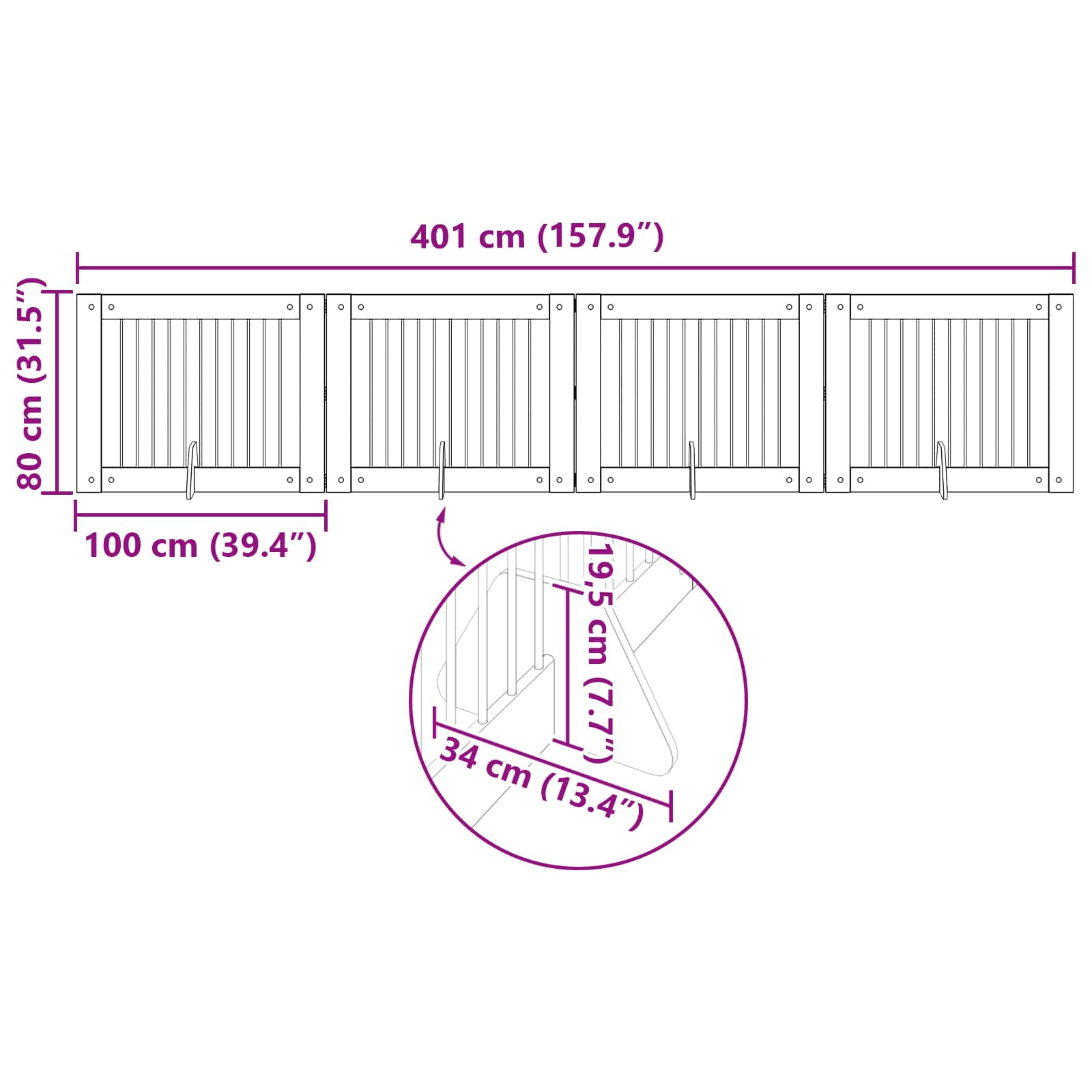 Hondenhekje met standaards 4 pcs Zwart eiken 100 x 80 cm image 10