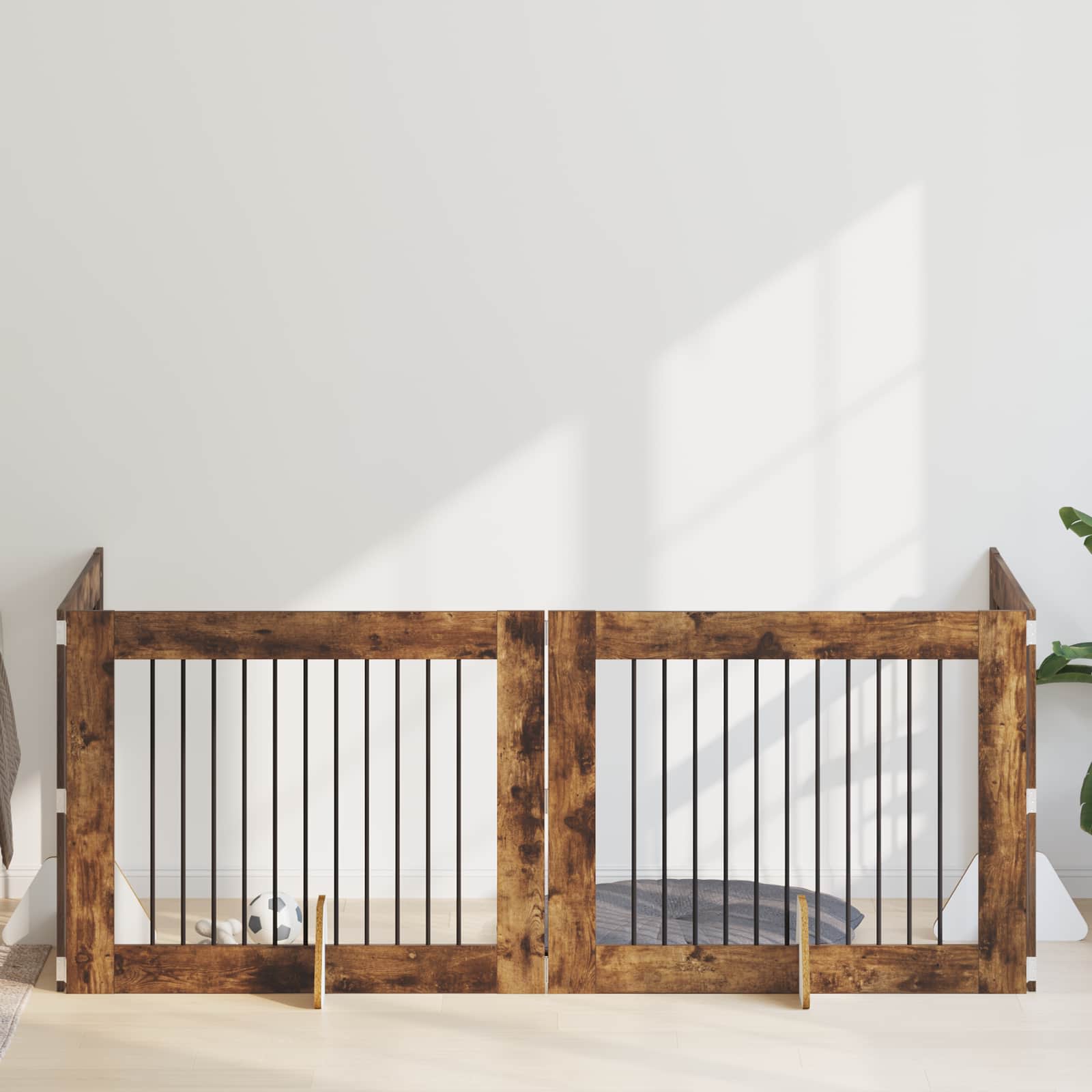 vidaXL Poartă pentru câini cu suporturi 4 pcs Stejar fumuriu