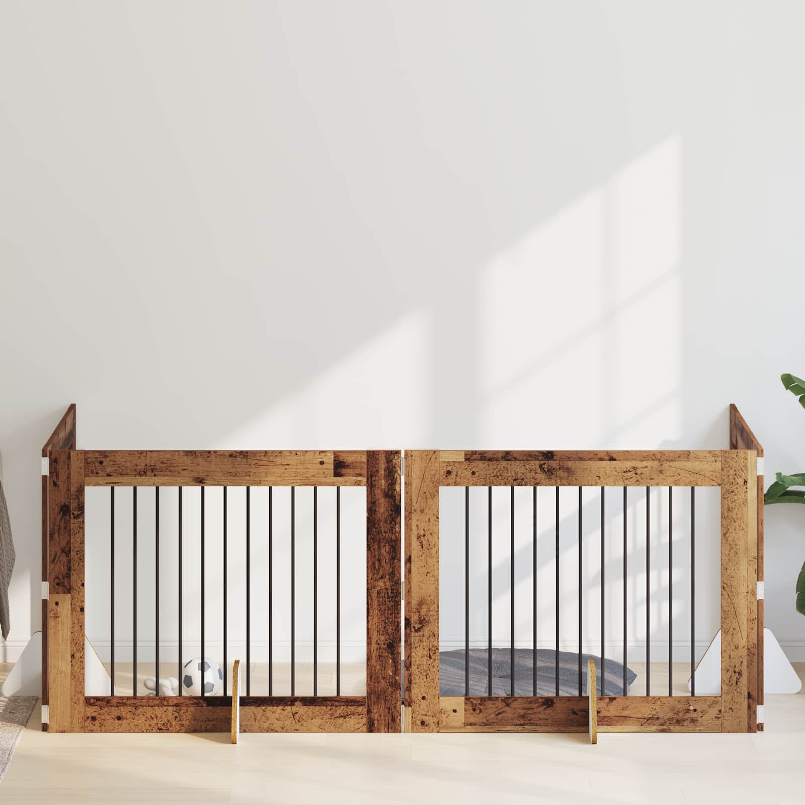 Hondenhekje met standaards 4 pcs Oud hout 100 x 80 cm image 1