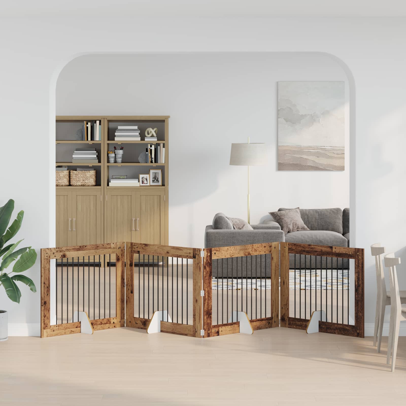 Hondenhekje met standaards 4 pcs Oud hout 100 x 80 cm image 3