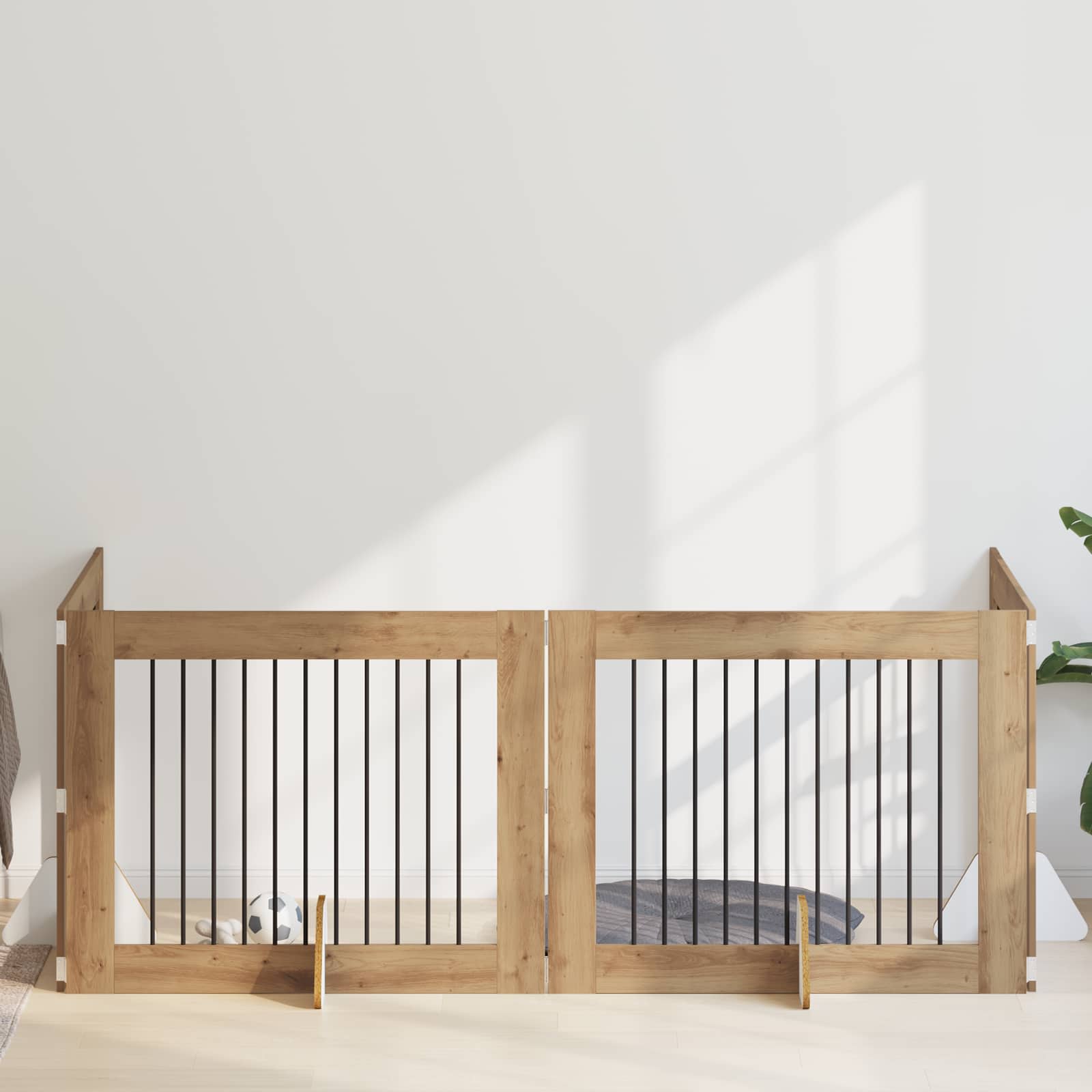 vidaXL Poartă pentru câini cu suporturi 4 pcs Stejar Artizanal