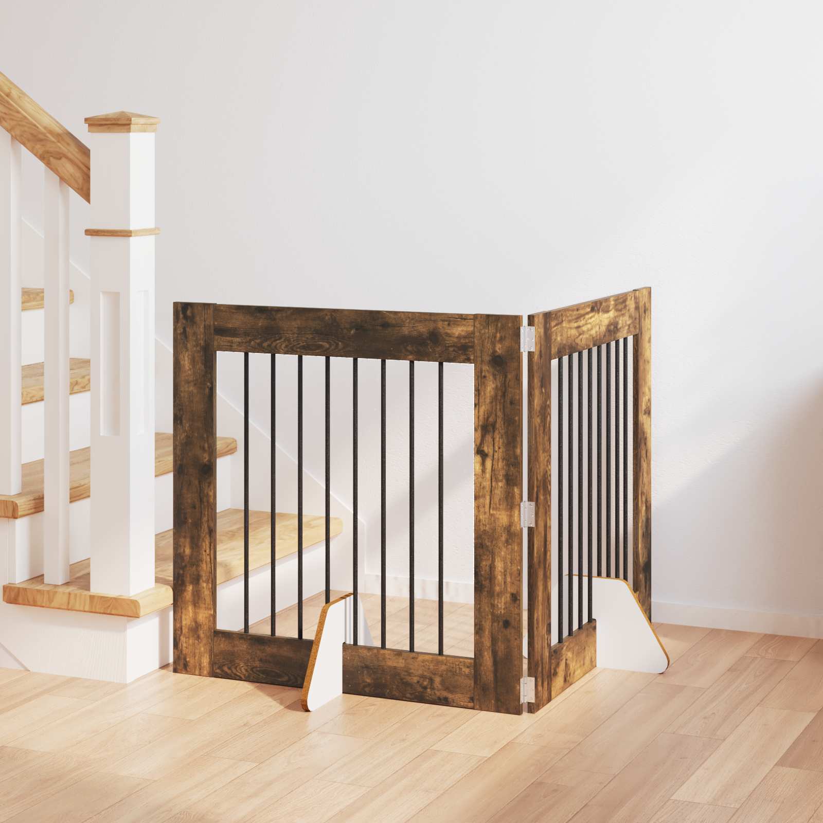 vidaXL Poartă pentru câini cu suporturi 2 pcs Stejar fumuriu
