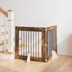 Vrata za pse z stojali 2 pcs Dimljen hrast 80 x 80 cm