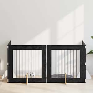 Vrata za pse z stojali 4 pcs Črni hrast 80 x 80 cm