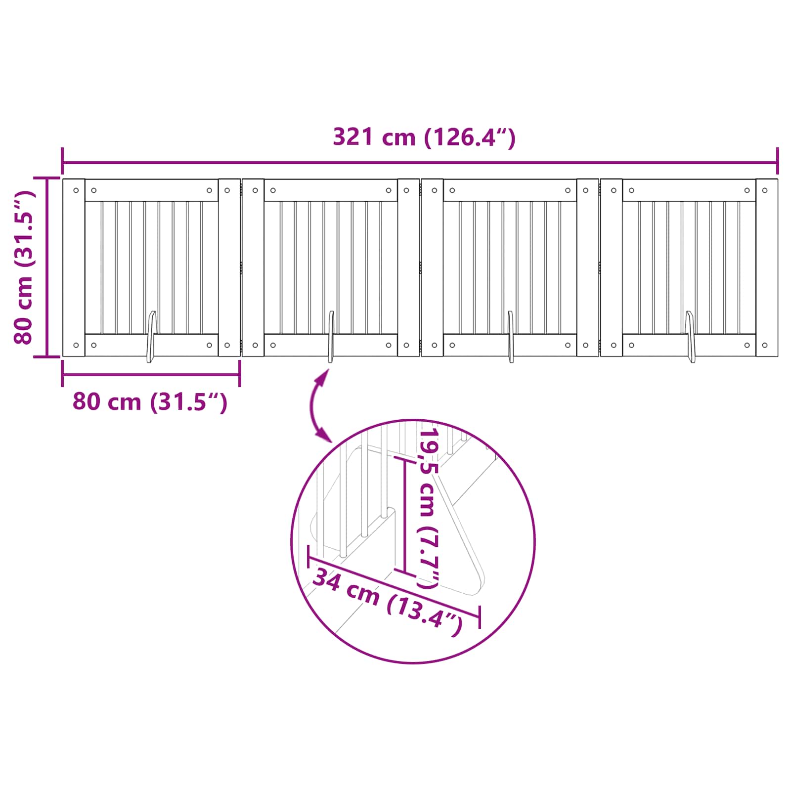 Hondenhekje met standaards 4 pcs Zwart eiken 80 x 80 cm image 10