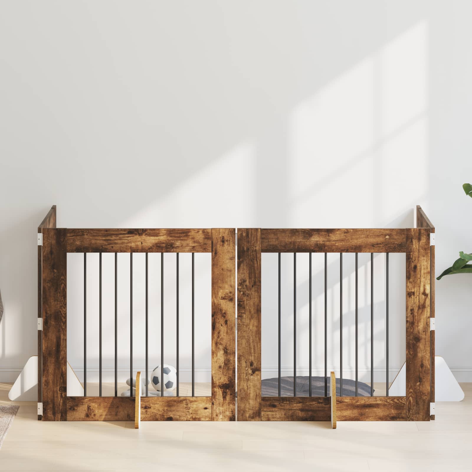 vidaXL Poartă pentru câini cu suporturi 4 pcs Stejar fumuriu