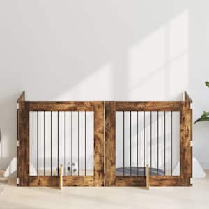 Vrata za pse z stojali 4 pcs Dimljen hrast 80 x 80 cm