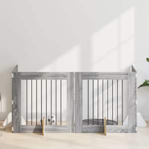 Vrata za pse z stojali 4 pcs Siva Sonoma 80 x 80 cm