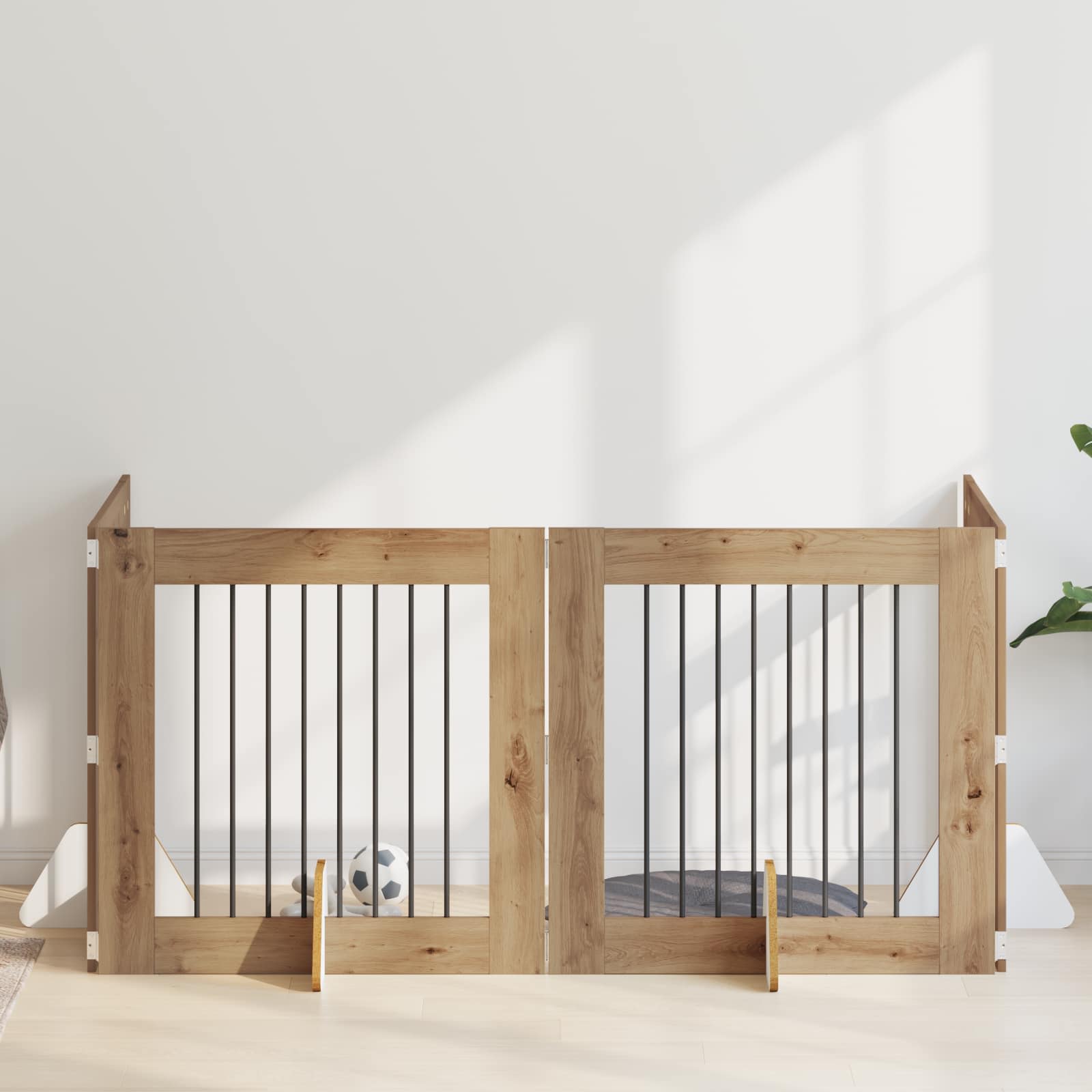 vidaXL Poartă pentru câini cu suporturi 4 pcs Stejar Artizanal