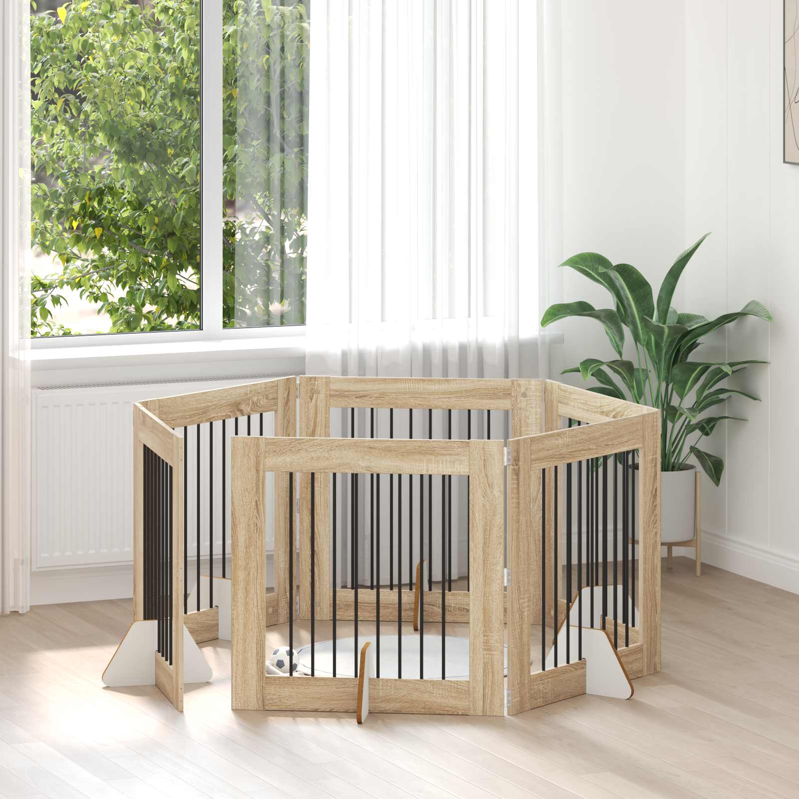 vidaXL Poartă pentru câini cu suporturi 6 pcs Stejar Sonoma 80 x 80 cm
