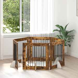 Vrata za pse z stojali 6 pcs Dimljen hrast 80 x 80 cm