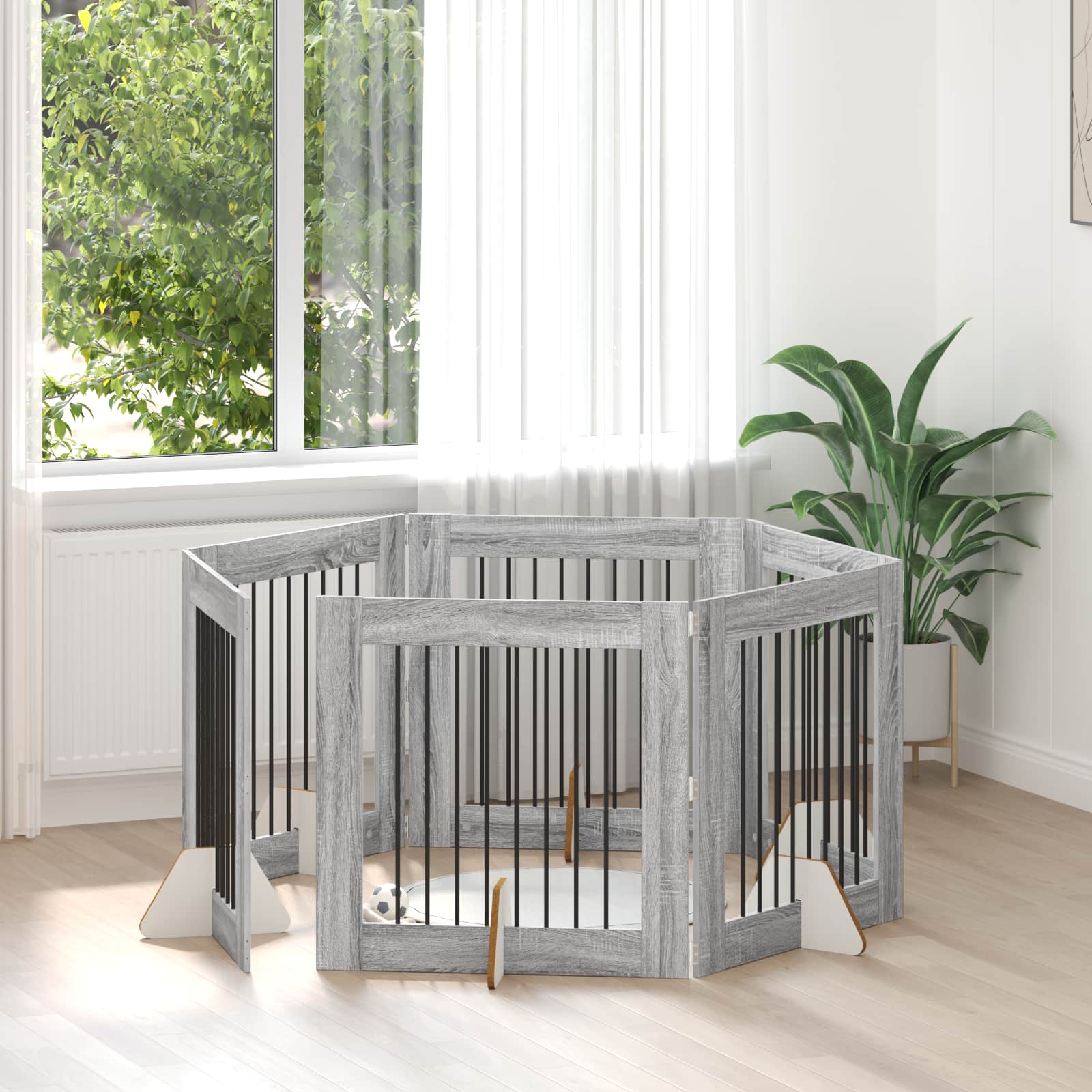 Hondenhekje met standaards 6 pcs Grijs sonoma 80 x 80 cm image 1