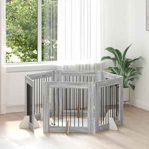 Vrata za pse z stojali 6 pcs Siva Sonoma 80 x 80 cm