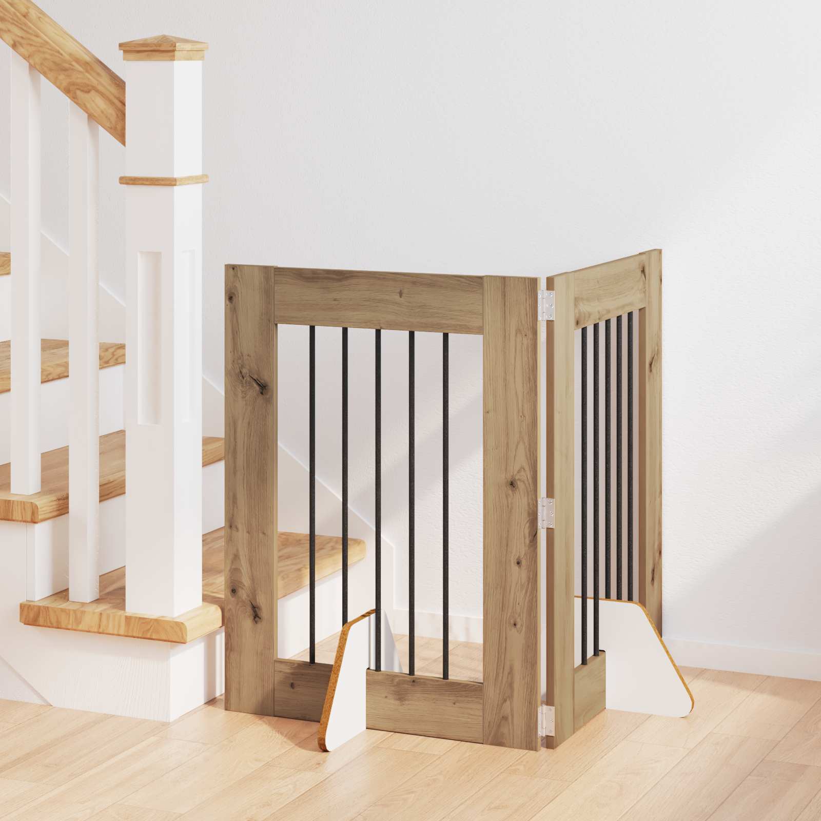 vidaXL Poartă pentru câini cu suporturi 2 pcs Stejar Artizanal