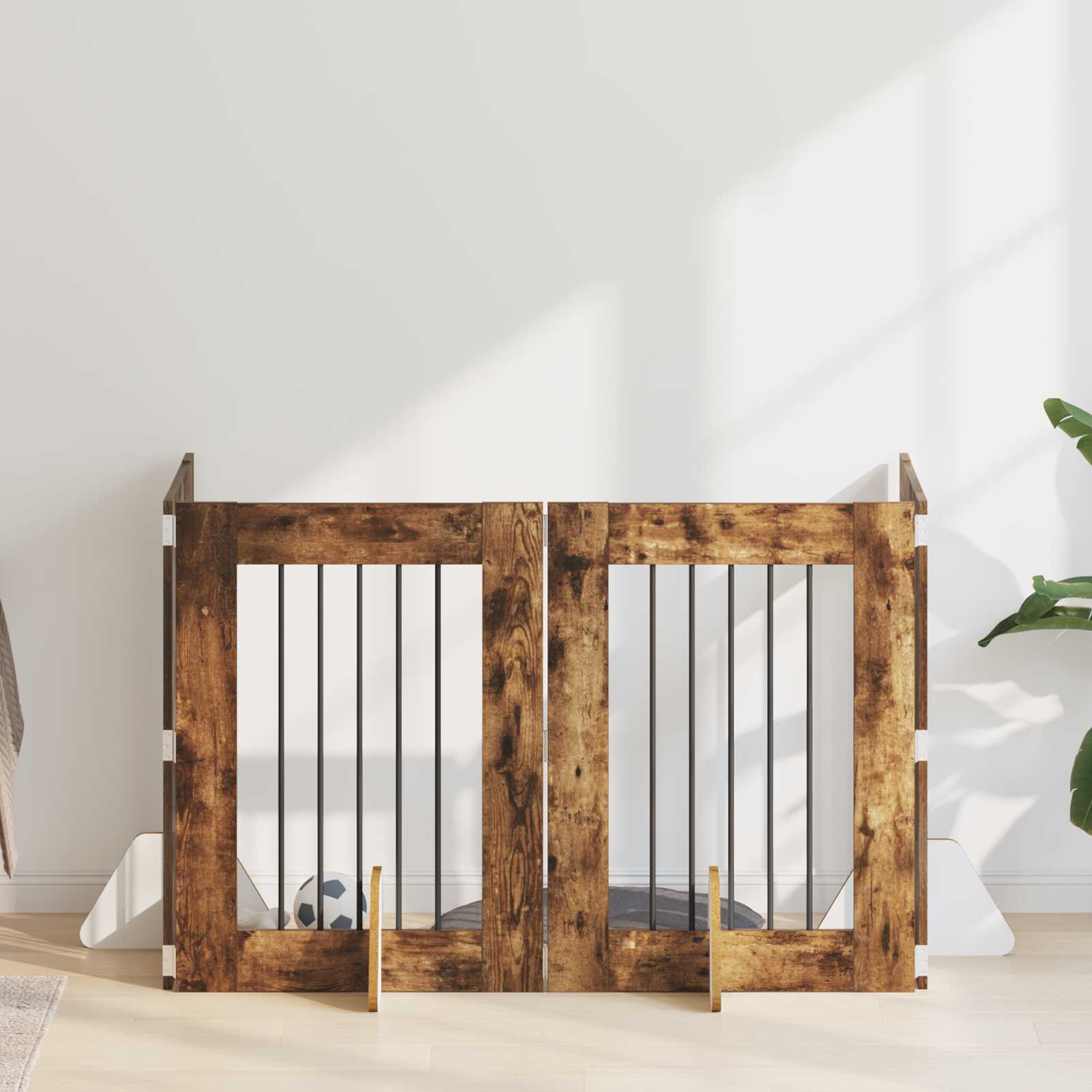 vidaXL Poartă pentru câini cu suporturi 4 pcs Stejar fumuriu