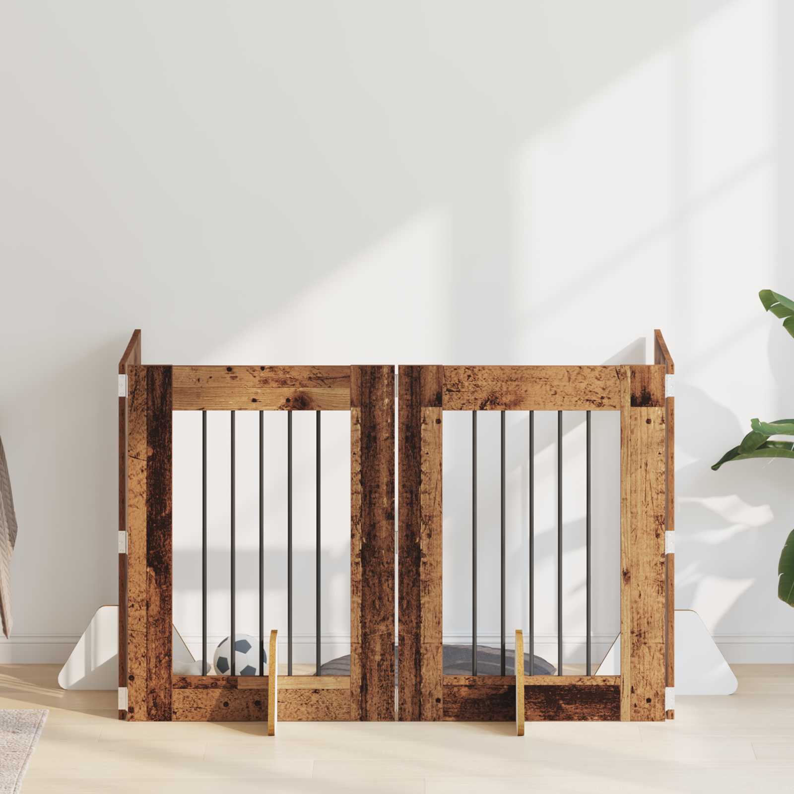 Hondenhekje met standaards 4 pcs Oud hout 60 x 80 cm image 1