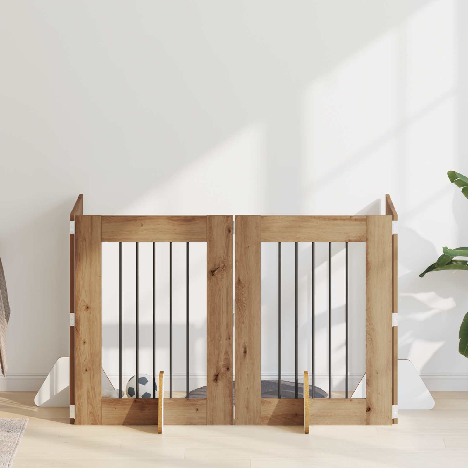 vidaXL Poartă pentru câini cu suporturi 4 pcs Stejar Artizanal
