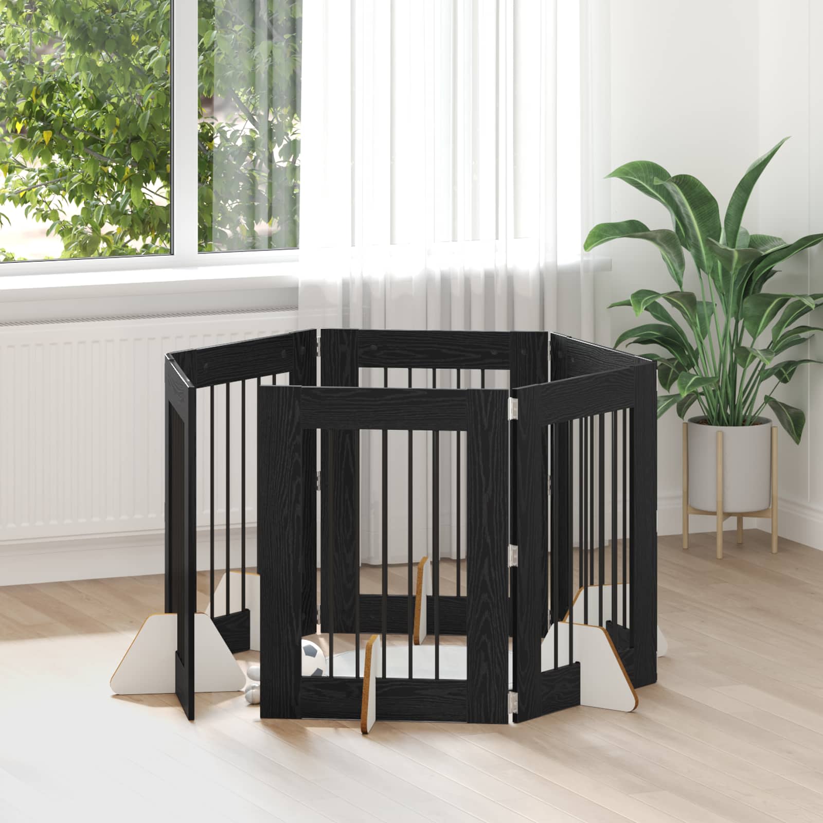 Hondenhekje met standaards 6 pcs Zwart eiken 60 x 80 cm image 1