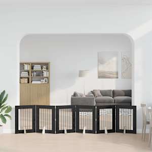 Zložljivo pasje vrata s stojali 6 pcs Črni hrast 362 cm