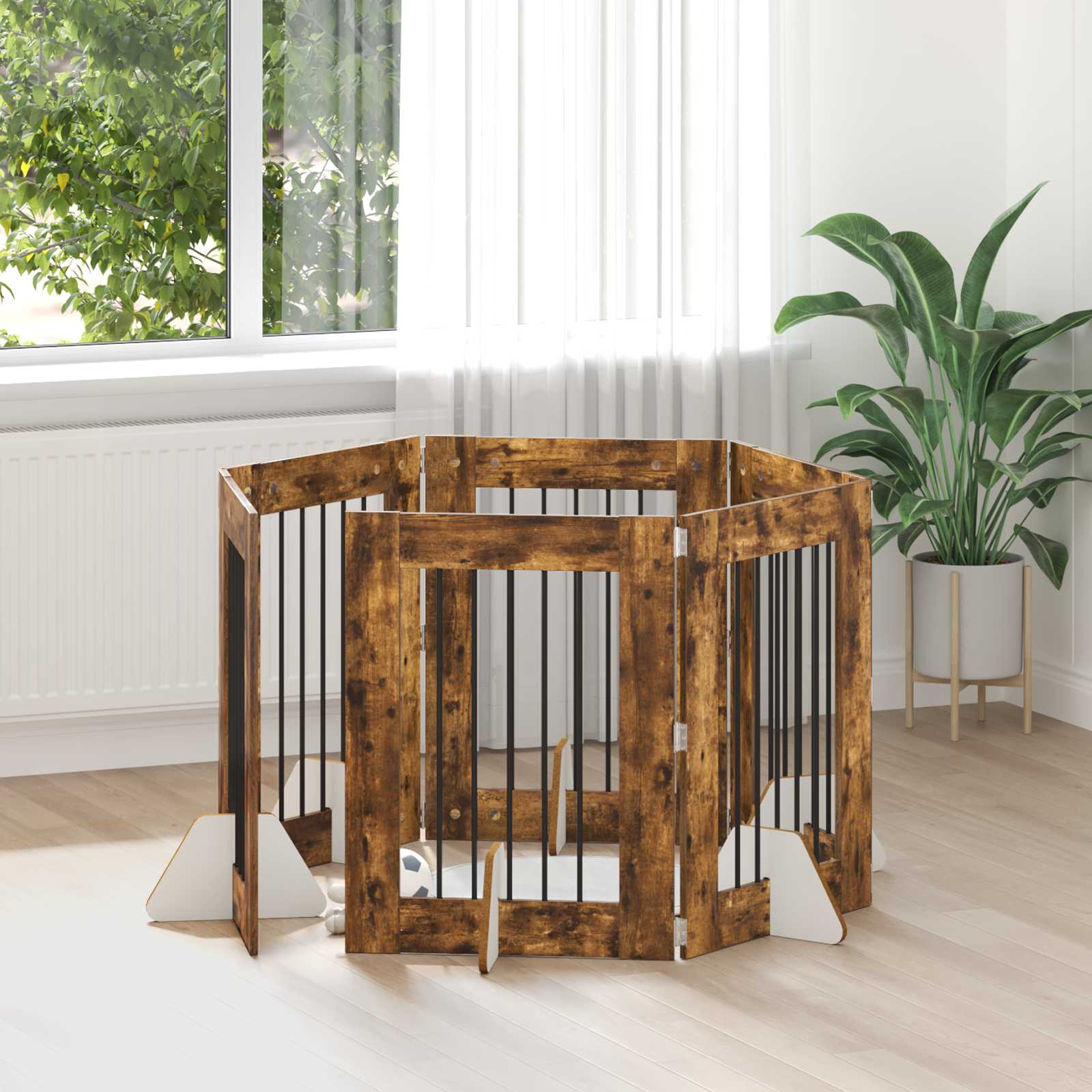 vidaXL Poartă pentru câini cu suporturi 6 pcs Stejar fumuriu
