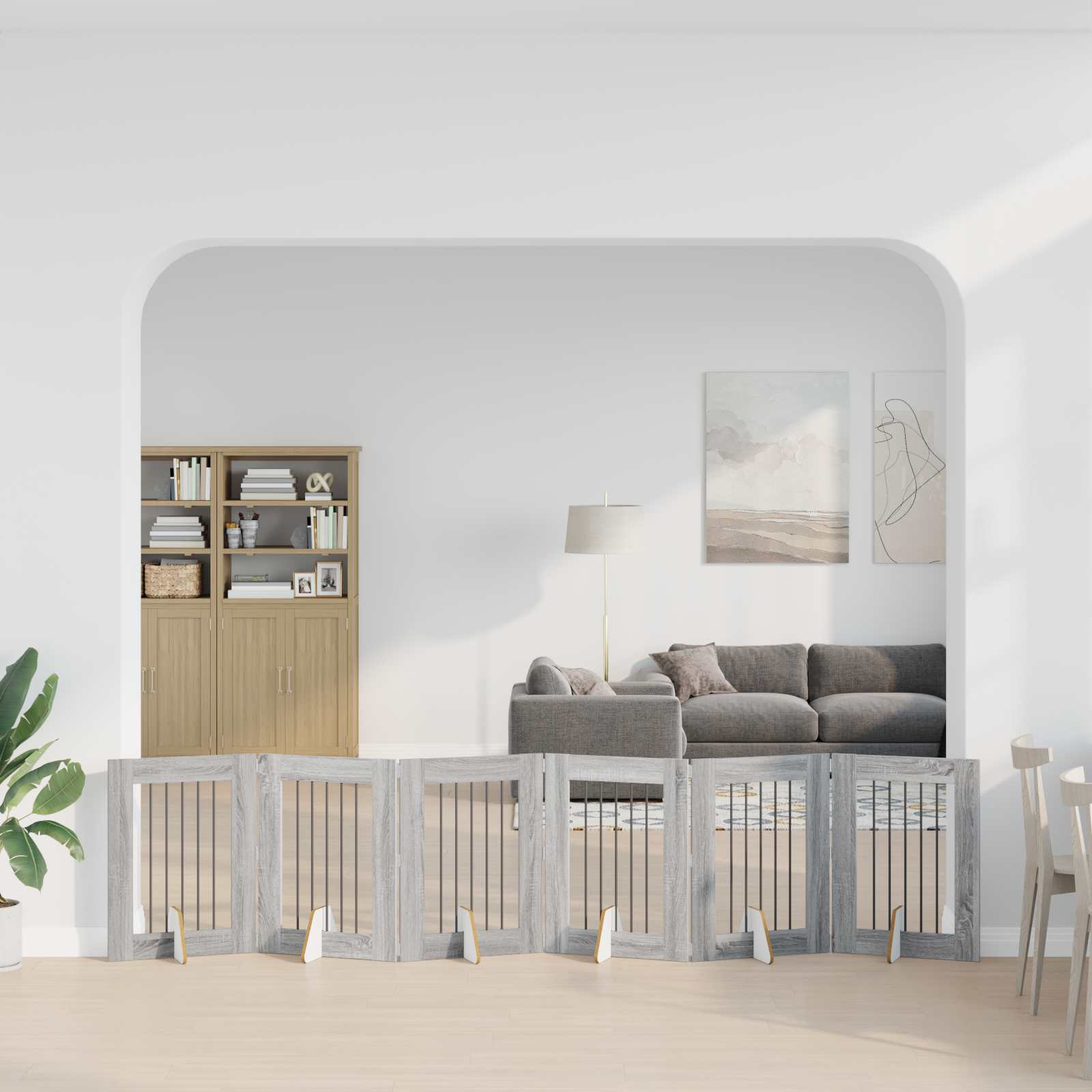 vidaXL Poartă pentru câini pliabilă cu suporturi 6 pcs Sonoma gri