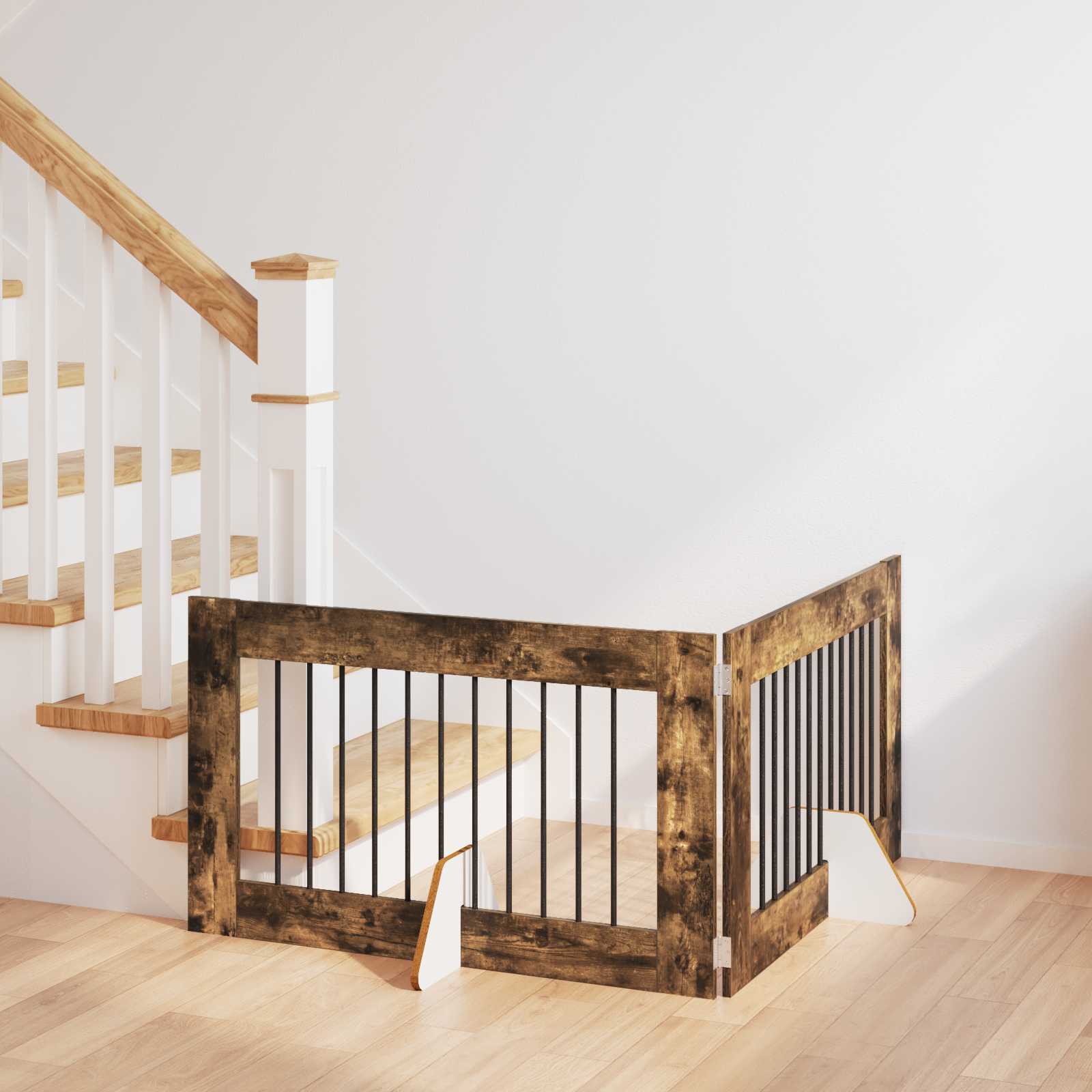 vidaXL Poartă pentru câini cu suporturi 2 pcs Stejar fumuriu