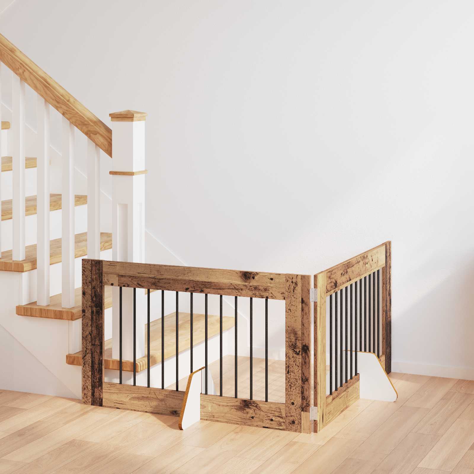 Hondenhekje met standaards 2 pcs Oud hout 100 x 60 cm image 1