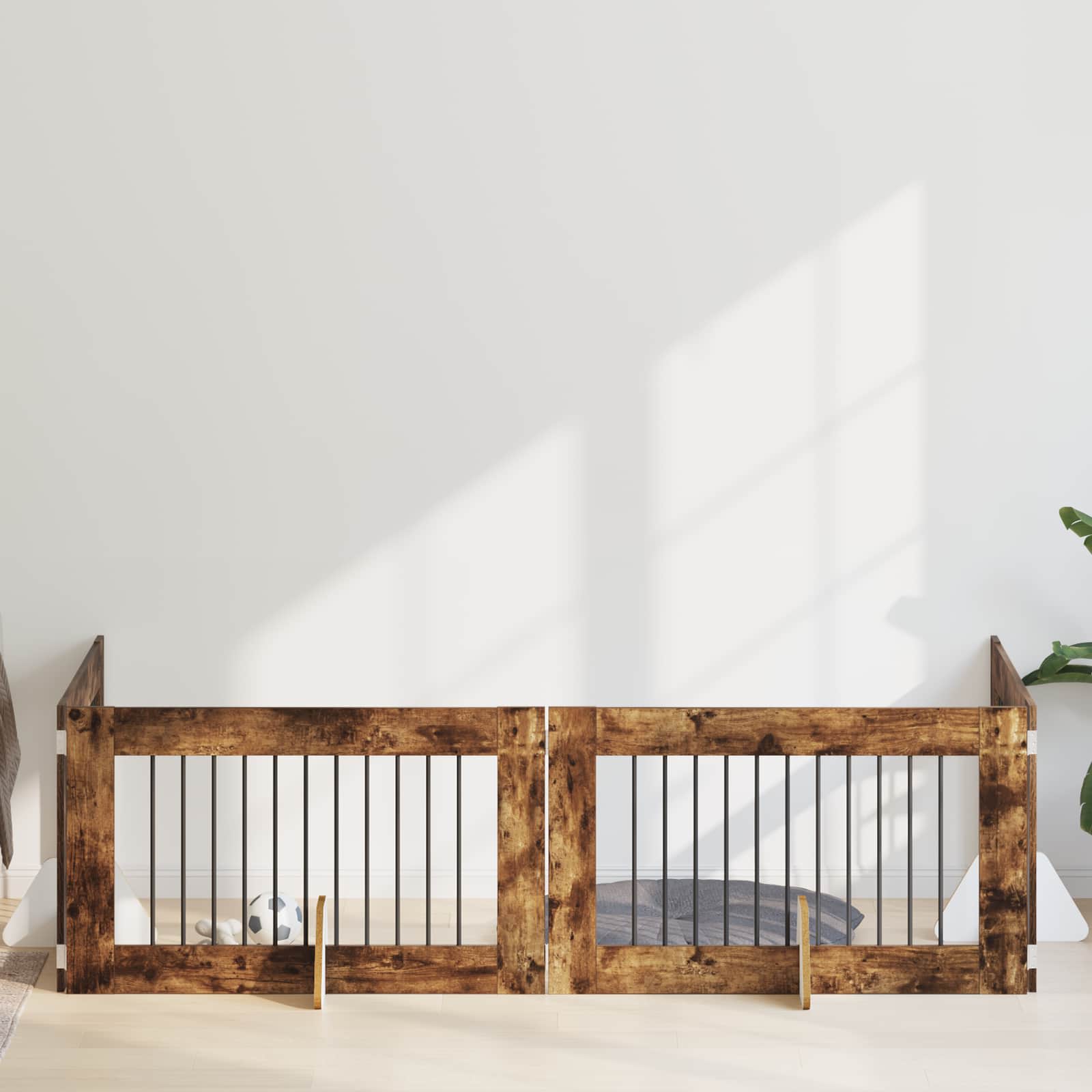 Hondenhekje met standaards 4 pcs Gerookt eiken 100 x 60 cm image 1