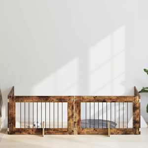 Vrata za pse z stojali 4 pcs Dimljen hrast 100 x 60 cm
