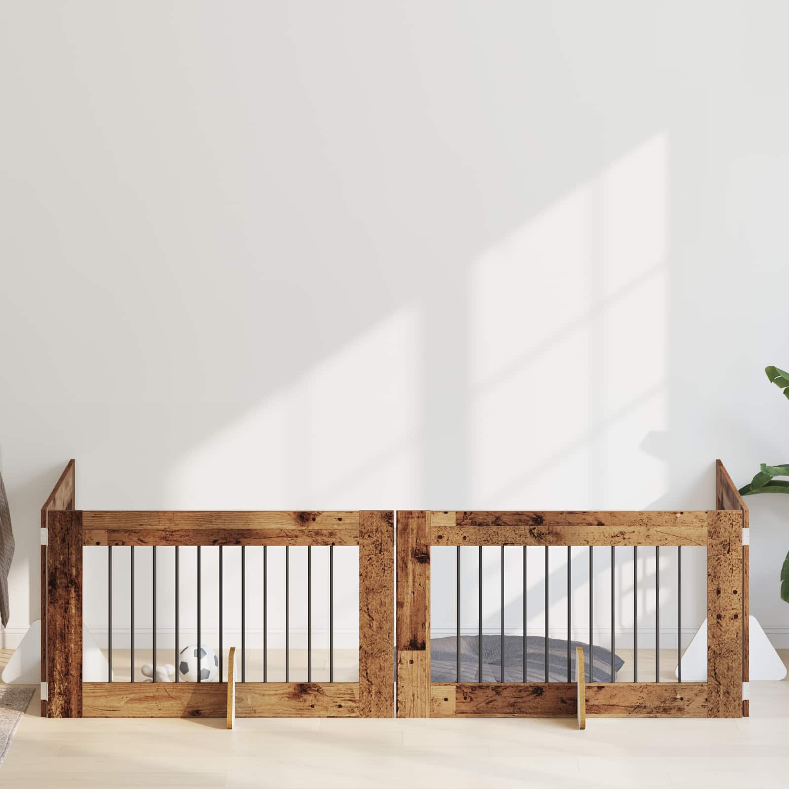 Hondenhekje met standaards 4 pcs Oud hout 100 x 60 cm image 1