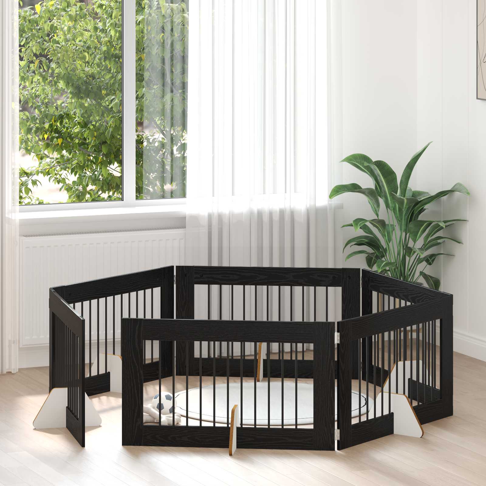 Hondenhekje met standaards 6 pcs Zwart eiken 100 x 60 cm image 1