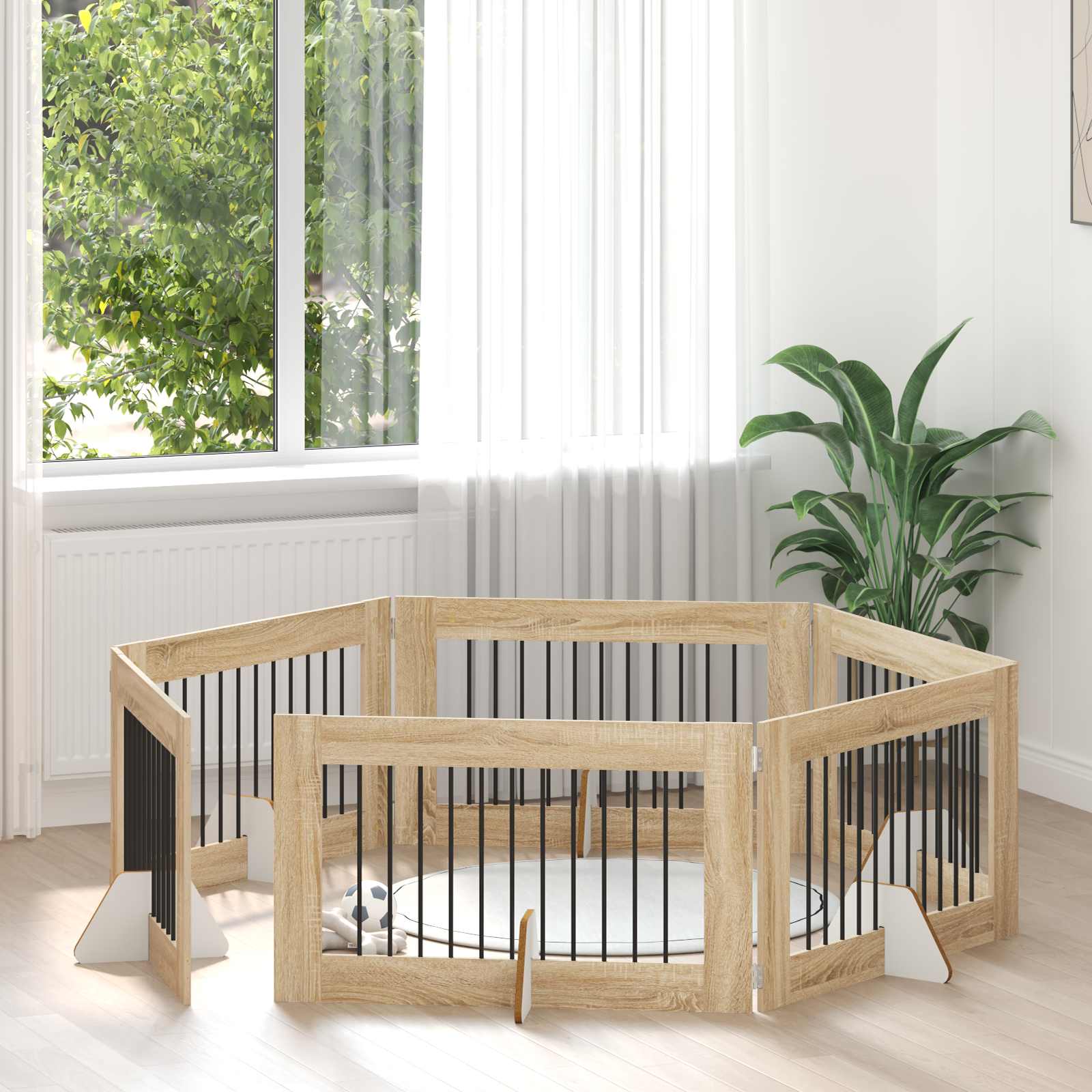 vidaXL Poartă pentru câini cu suporturi 6 pcs Stejar Sonoma