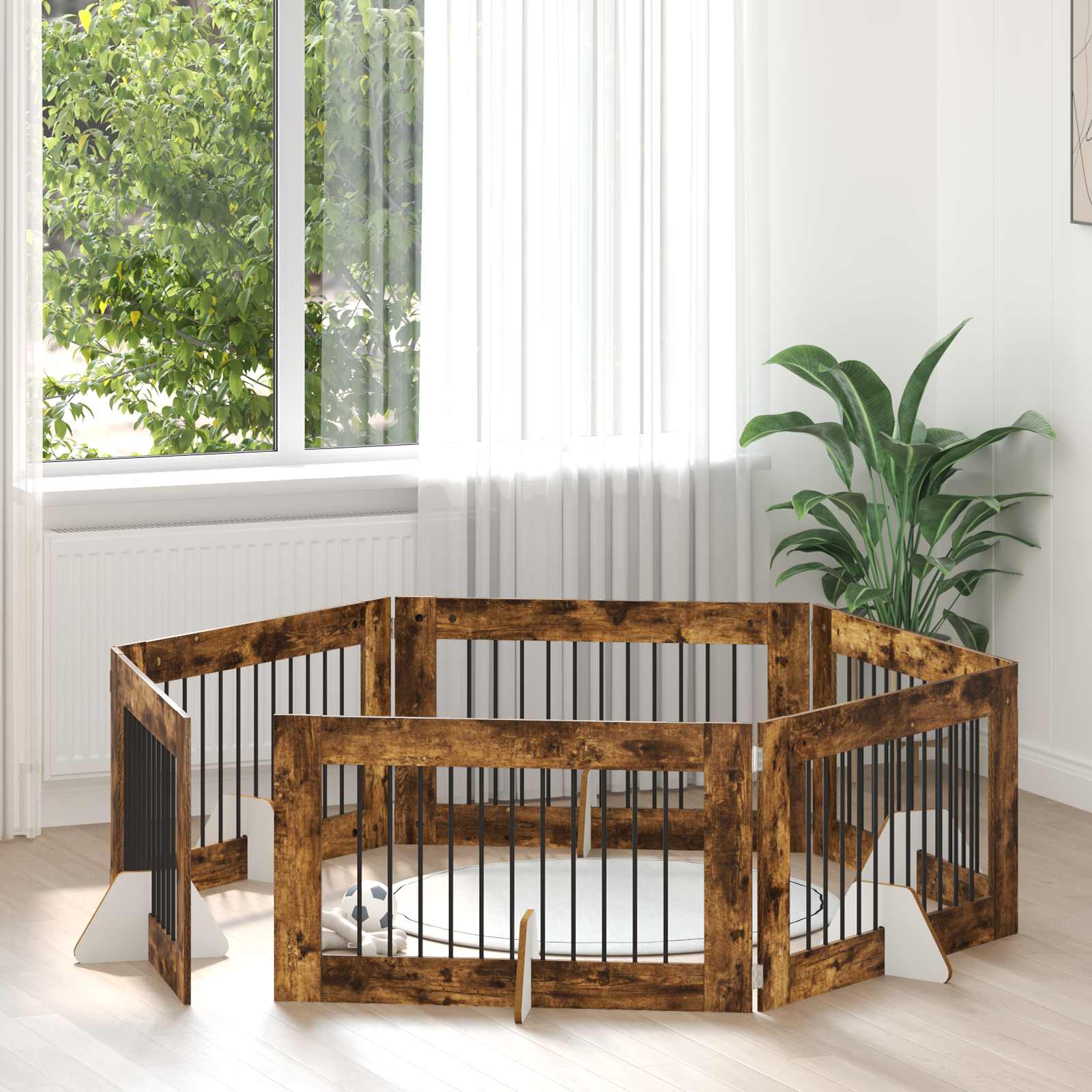 Hondenhekje met standaards 6 pcs Gerookt eiken 100 x 60 cm image 1