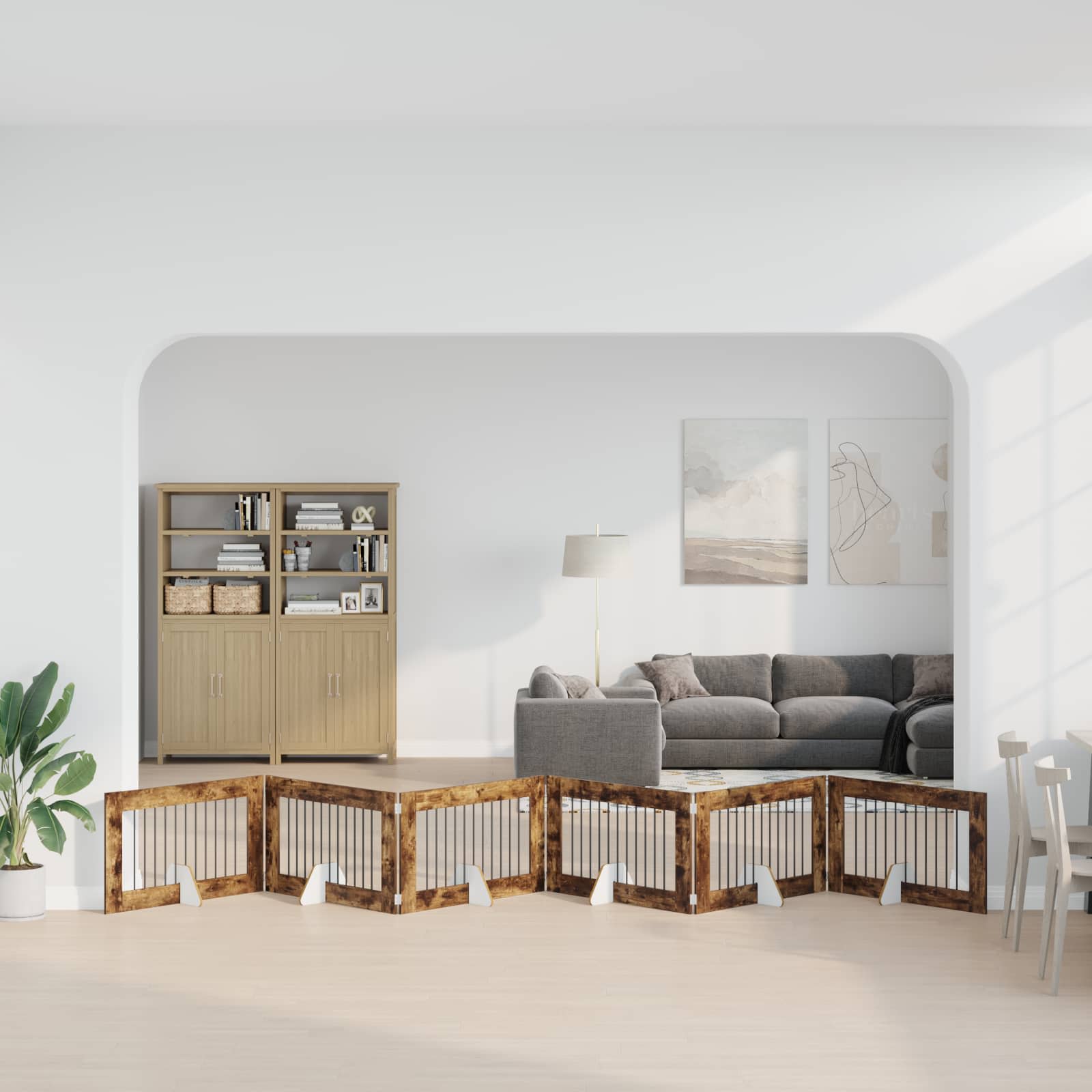 Hondenhekje met standaards 6 pcs Gerookt eiken 100 x 60 cm image 3