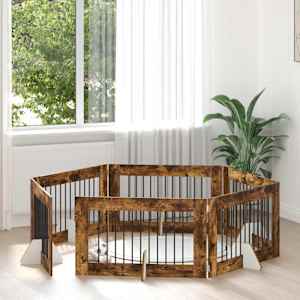 Vrata za pse z stojali 6 pcs Dimljen hrast 100 x 60 cm