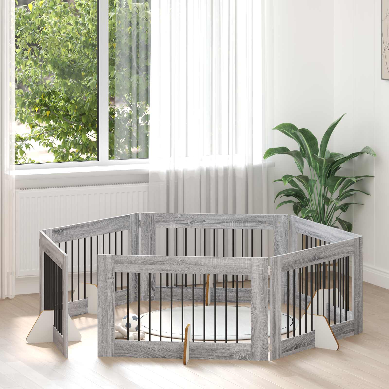 vidaXL Poartă pentru câini cu suporturi 6 pcs Sonoma gri 100 x 60 cm