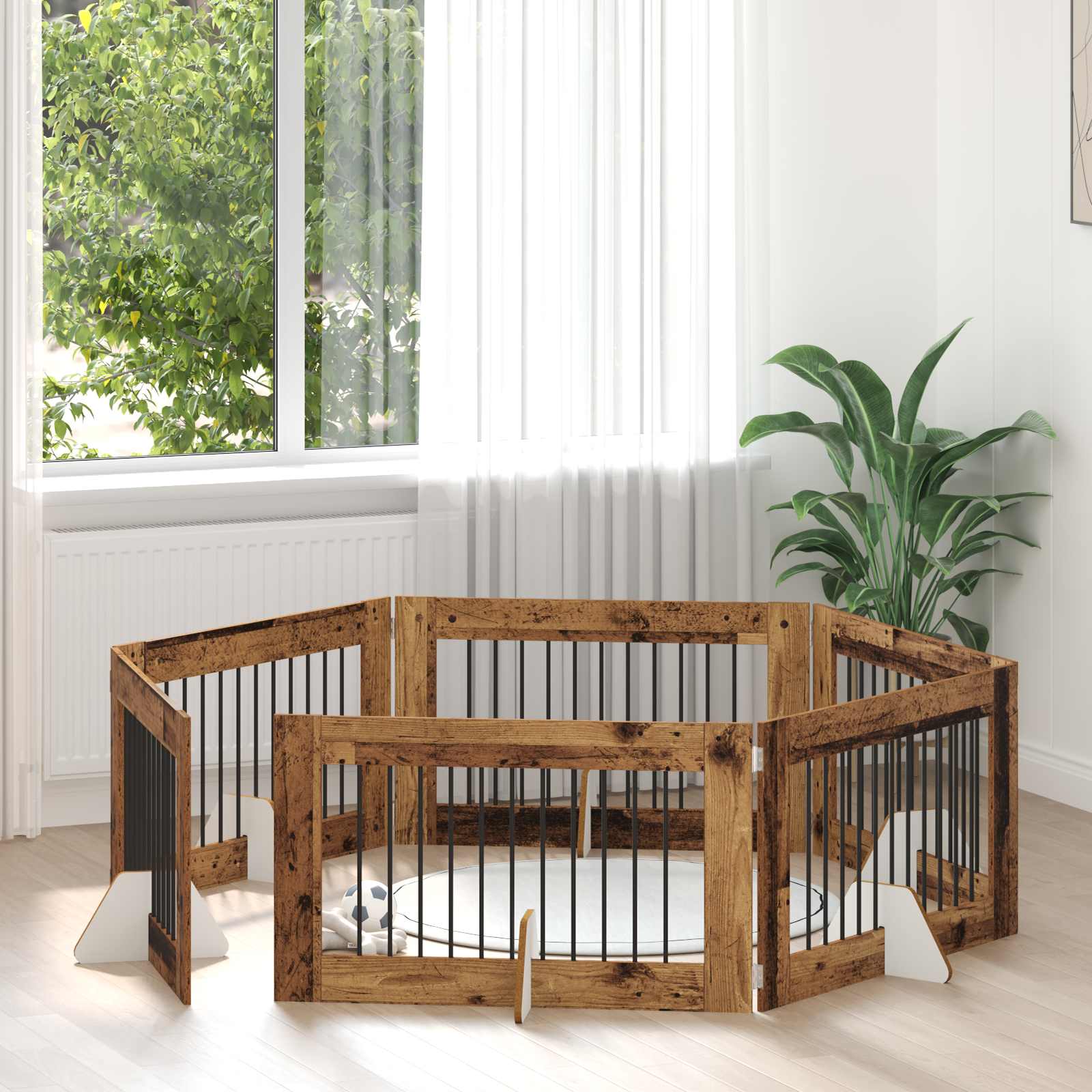 vidaXL Poartă pentru câini cu suporturi 6 pcs Lemn vechi 100 x 60 cm