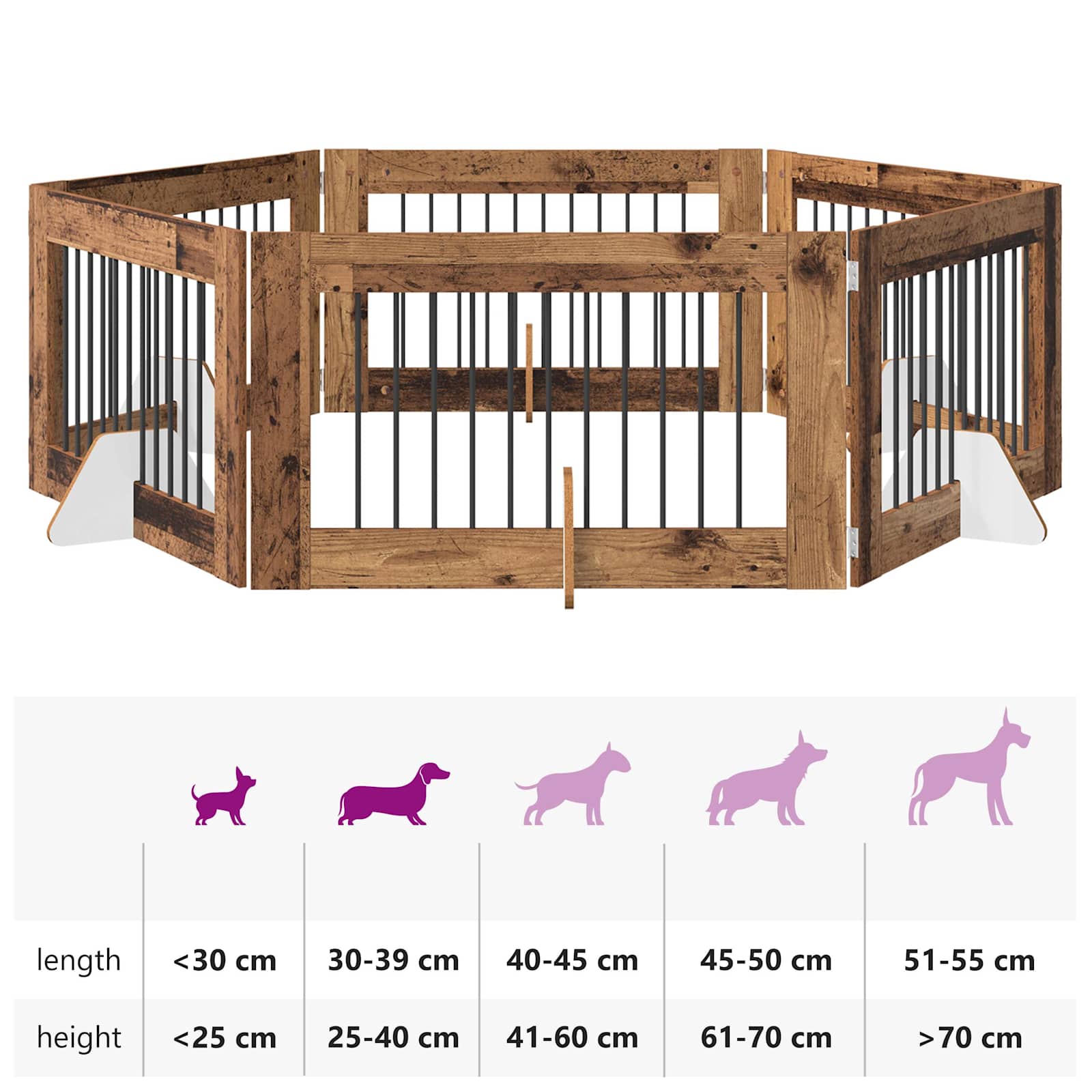 Hondenhekje met standaards 6 pcs Oud hout 100 x 60 cm image 12