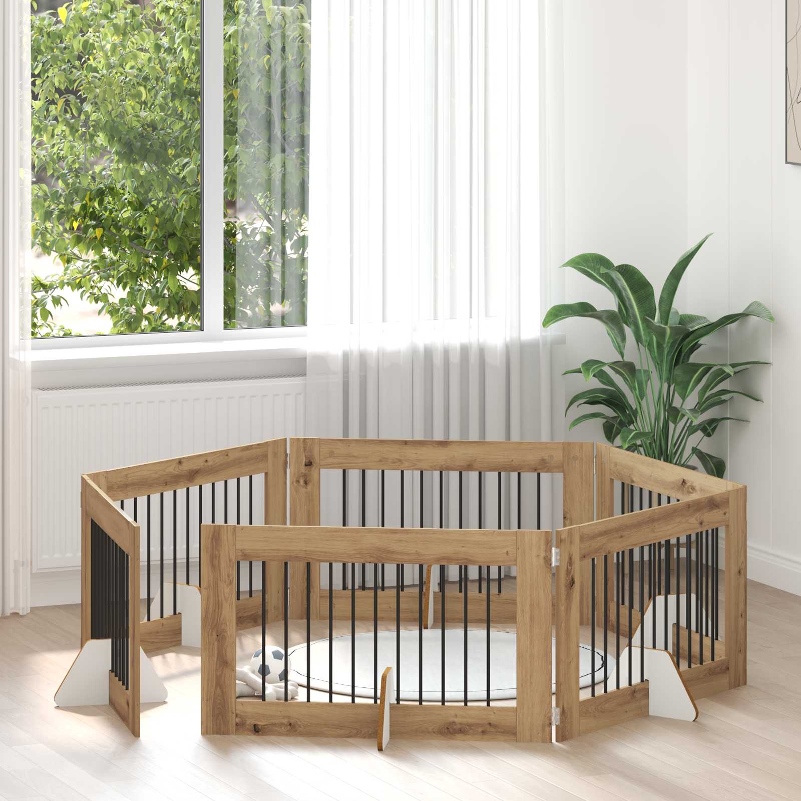 vidaXL Poartă pentru câini cu suporturi 6 pcs Stejar Artizanal